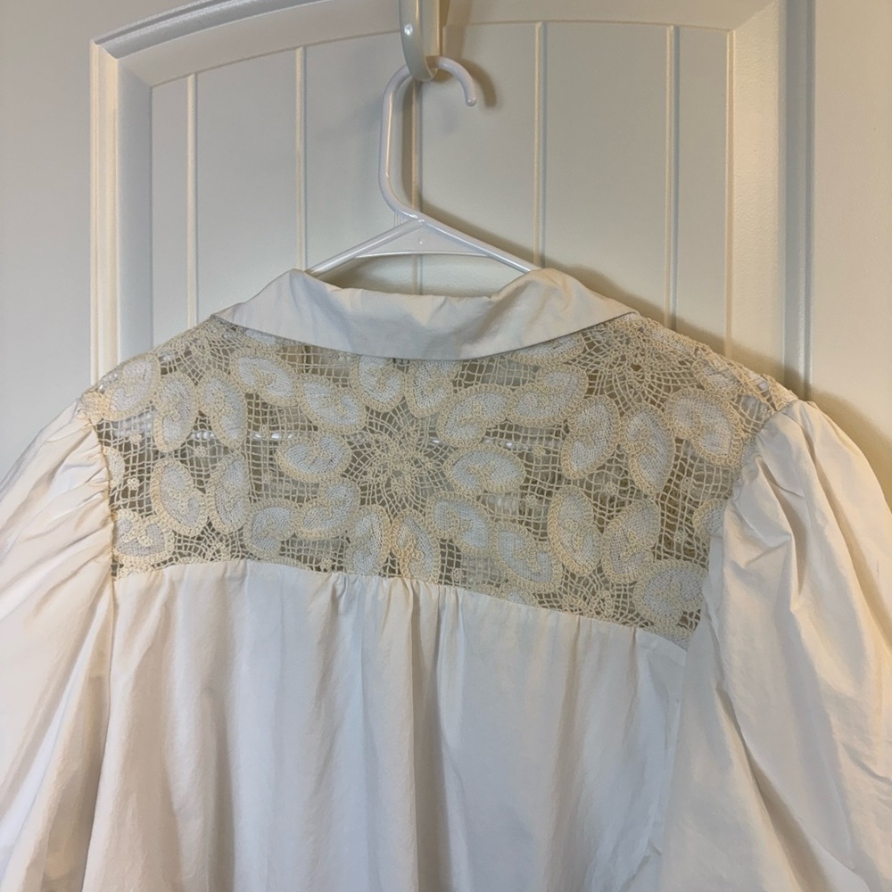 AVARA  Penelope Crochet Cotton White top puff sleeve sz XXXL - Picture 10 of 11